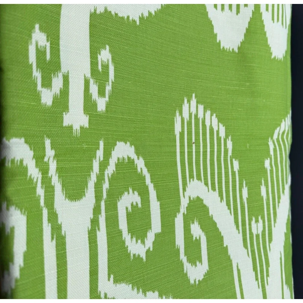 Quadrille Linen Fabric Nomad Green Hand Printed Large Ikat Print